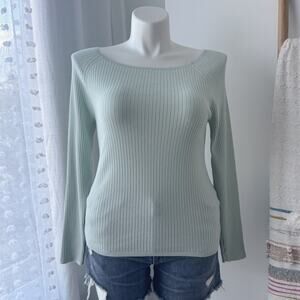 Banana Republic Stretch Cotton Sage Pastel Green Boat Neck Lightweight Sweater L